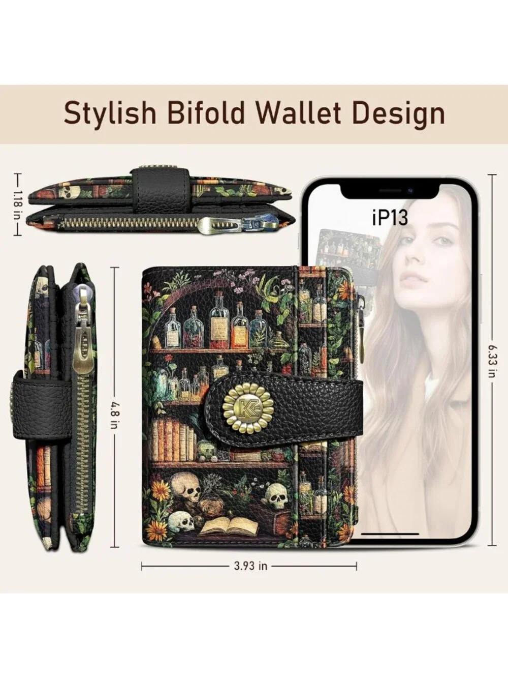 Gothic Skull Wallet for Women - Small RFID Zipper Coin Pocket, Stylish & Unique